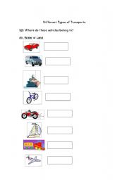 English worksheet: Types of Transports: Air, Water or Land