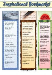 English Worksheet: INSPIRATIONAL BOOKMARKS FOR ADULTS! (PART 2 OF BOOKMARKS FOR ADUILTS) 2 pages