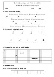 English Worksheet: cardinals and ordinals