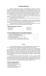 English worksheet: READING : TECHNOLOGY MACHINERY 