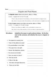 English Worksheet: Singular and Plural Nouns