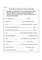 English Worksheet: Singular and Plural Noun - Part III