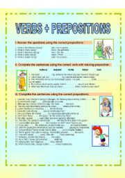 English Worksheet: VERBS + PREPOSITIONS