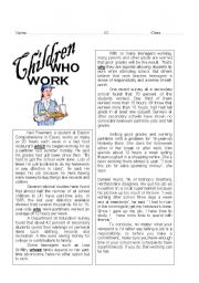 English Worksheet: Working Teenagers Reading Text