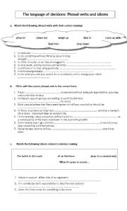 English Worksheet: Business idioms and phrasal verbs connected to decision-making