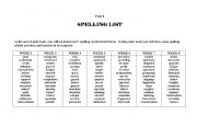 English Worksheet: Spelling List