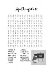 English worksheet: Word Search Spelling List