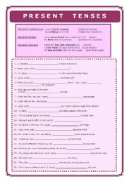 English Worksheet: Review on Present Tenses: Continuous, Simple and Perfect