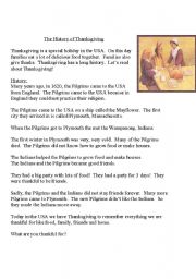 English Worksheet: The History of Thanksgiving