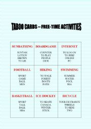 English Worksheet: Taboo cards (No. 3) - Free-time activities