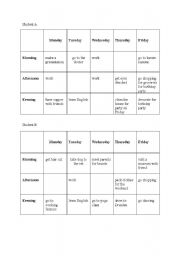 English Worksheet:         Weekly schedules- present continuous for future arrangements
