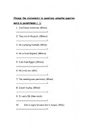 English worksheet: asking with wh- questions