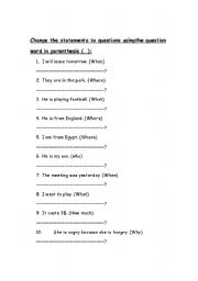 English Worksheet: asking with wh- questions