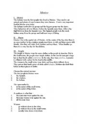 English Worksheet: MEXICO- A Reading Comprehension Passage
