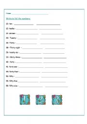 English worksheet: Numbers