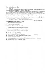 English worksheet: A letter from London