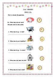 English Worksheet: REVISION OF DAILY ROUTINE, TIME, FOOD AND ANIMALS