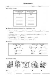 English Worksheet: Pronouns and Prepositions (review)