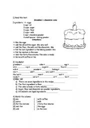 English Worksheet: grandman chocolate cake