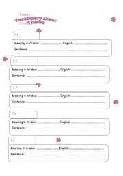 English worksheet: Vocabulary Sheet