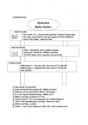 English worksheet: welcome to bella center 