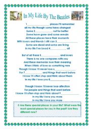 English Worksheet: Song In My Life By The Beatles