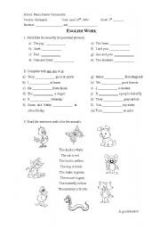 English Worksheet: Work about verb to be (affirmative form) 