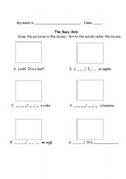 English Worksheet: The Busy Ants