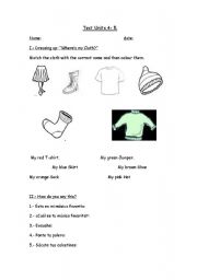 English worksheet: test about clothes, happy birthday, etc