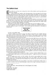 English Worksheet: The Selfish Giant - a story to be read (3 pages)