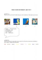 English worksheet: what kind of person are you?
