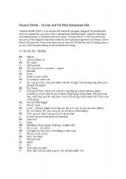 English Worksheet: Transcript to Grover & Fat Blue Restaurant Skit