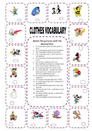 English Worksheet: clothes with Disney characters