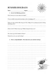 English Worksheet: Summer Holidays