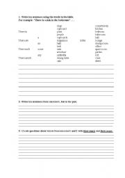 English worksheet: There is/are, there was/were, how much/many