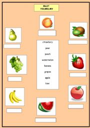 English worksheet: Fruit vocabulary