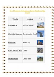 English Worksheet: New 7 Wonders Foundations Seven Wonders of the World