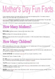 English Worksheet: Mothers Day Fun Facts