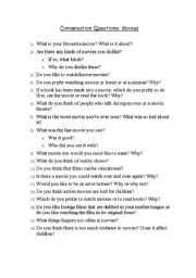 English worksheet: conversation questions movies