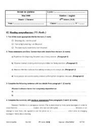 English worksheet: end of year exam