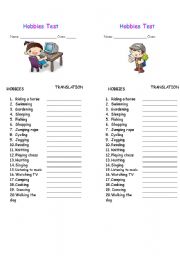 English worksheet: Hobbies Test