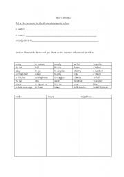 English worksheet: Verbs, adjectives and nouns