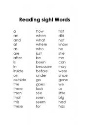 English worksheet: Reading sight words