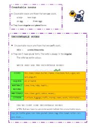 English Worksheet: Countable and Uncountable nouns