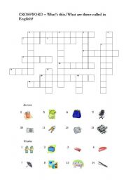 English Worksheet: Crossword - Whats this/What are these called in English?