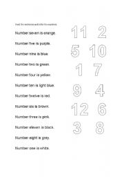 English worksheet: Read the sentence and color the numbers.