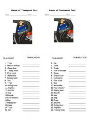 English worksheet: Means of transport test