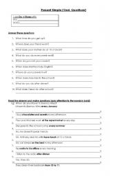 English Worksheet: Present Simple General Questions