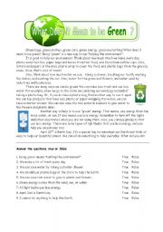 English Worksheet: Being Green, Helping the Earth