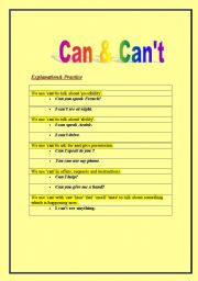 English worksheet: Can & cant